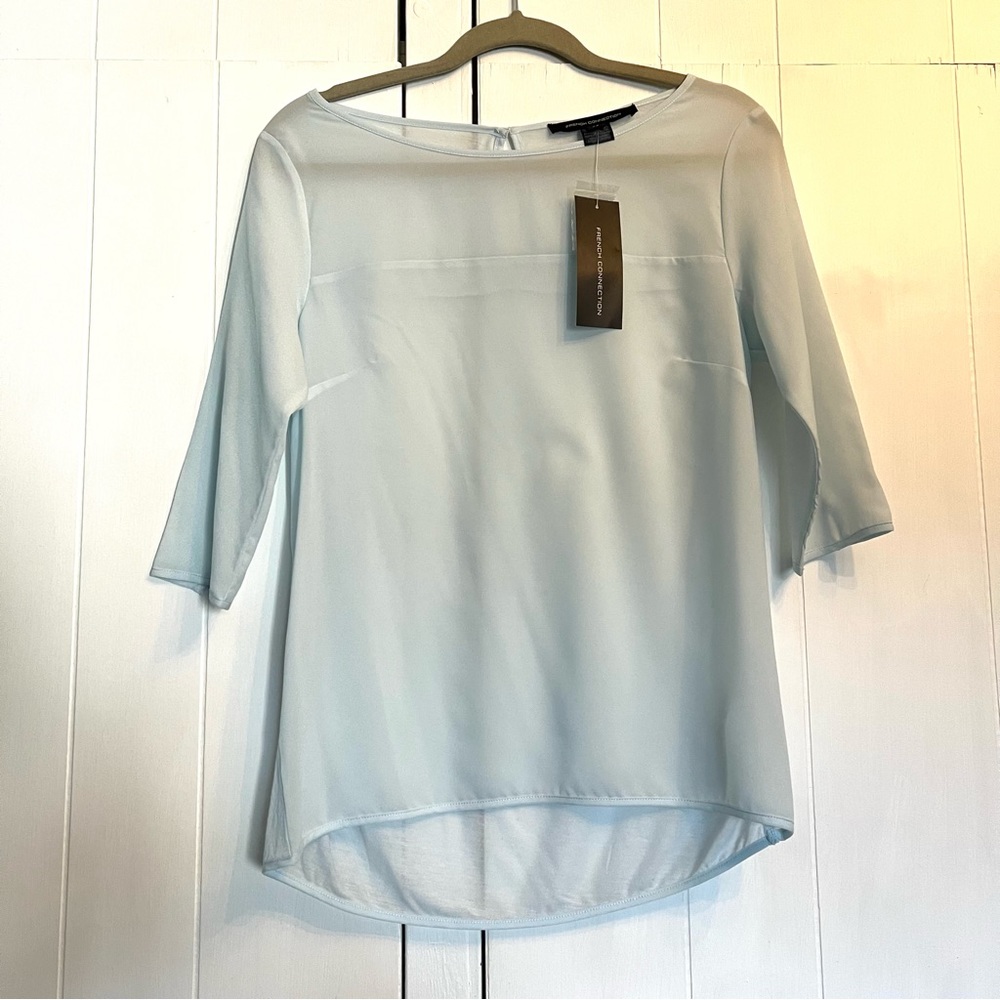 French Connection Pale Blue 3/4 Sleeve Top